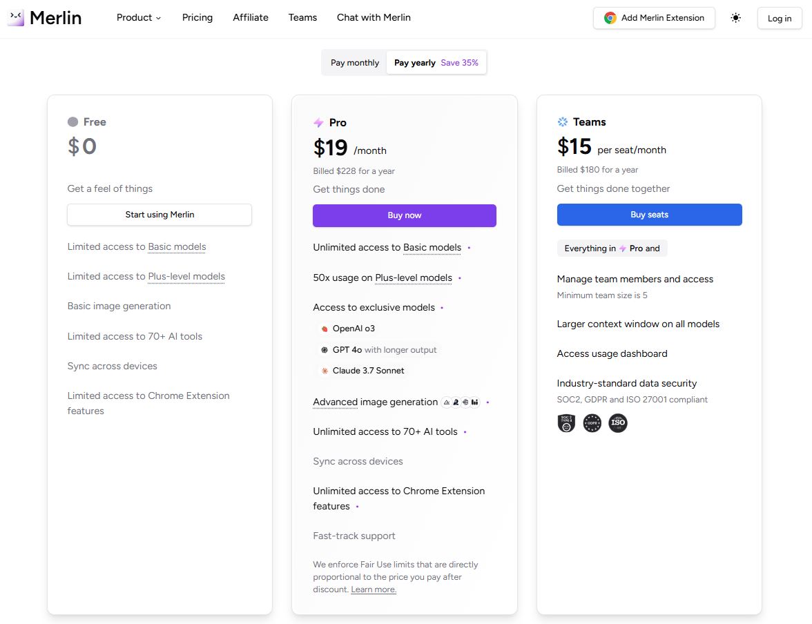 Merlin AI Pricing Plan